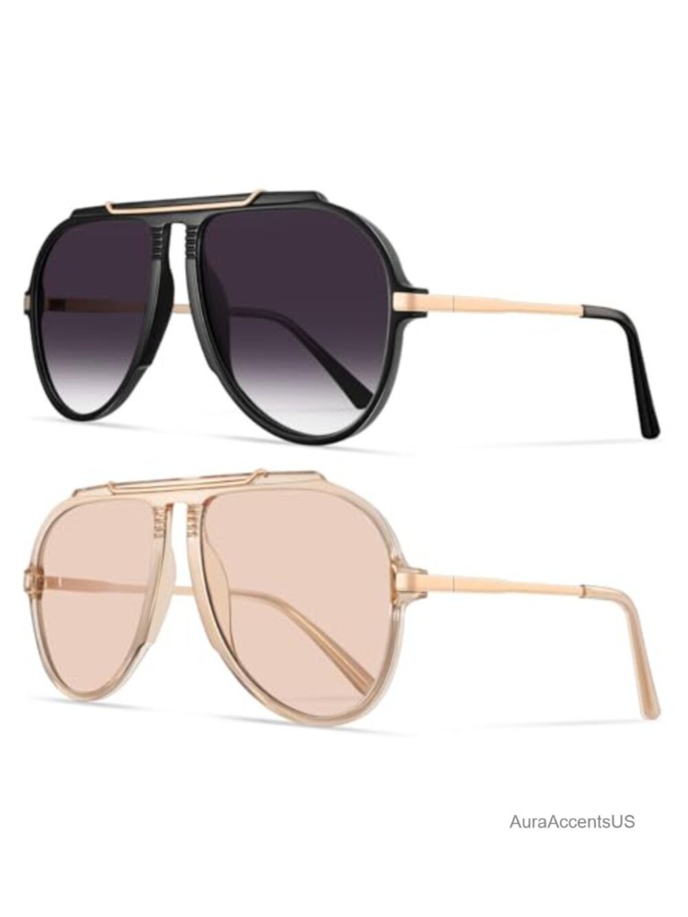 Oversized Aviator Sunglasses Retro Gold Plated Flat Top UV400